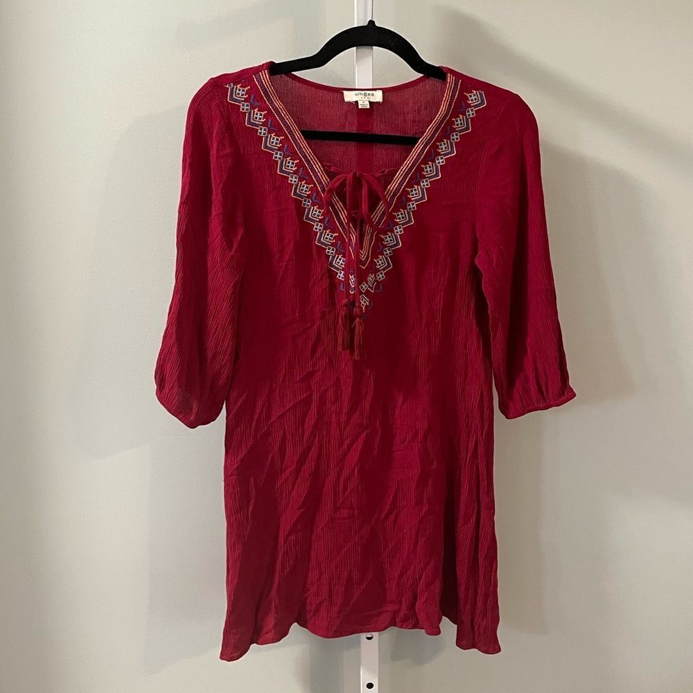 Umgee Red Embroidered Lace Up Tunic